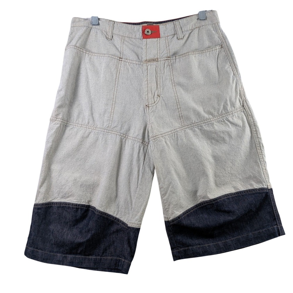 Marithe Francois Girbaud Denim Shorts Mens 32 Gray Blue Colorblock Baggy Y2K